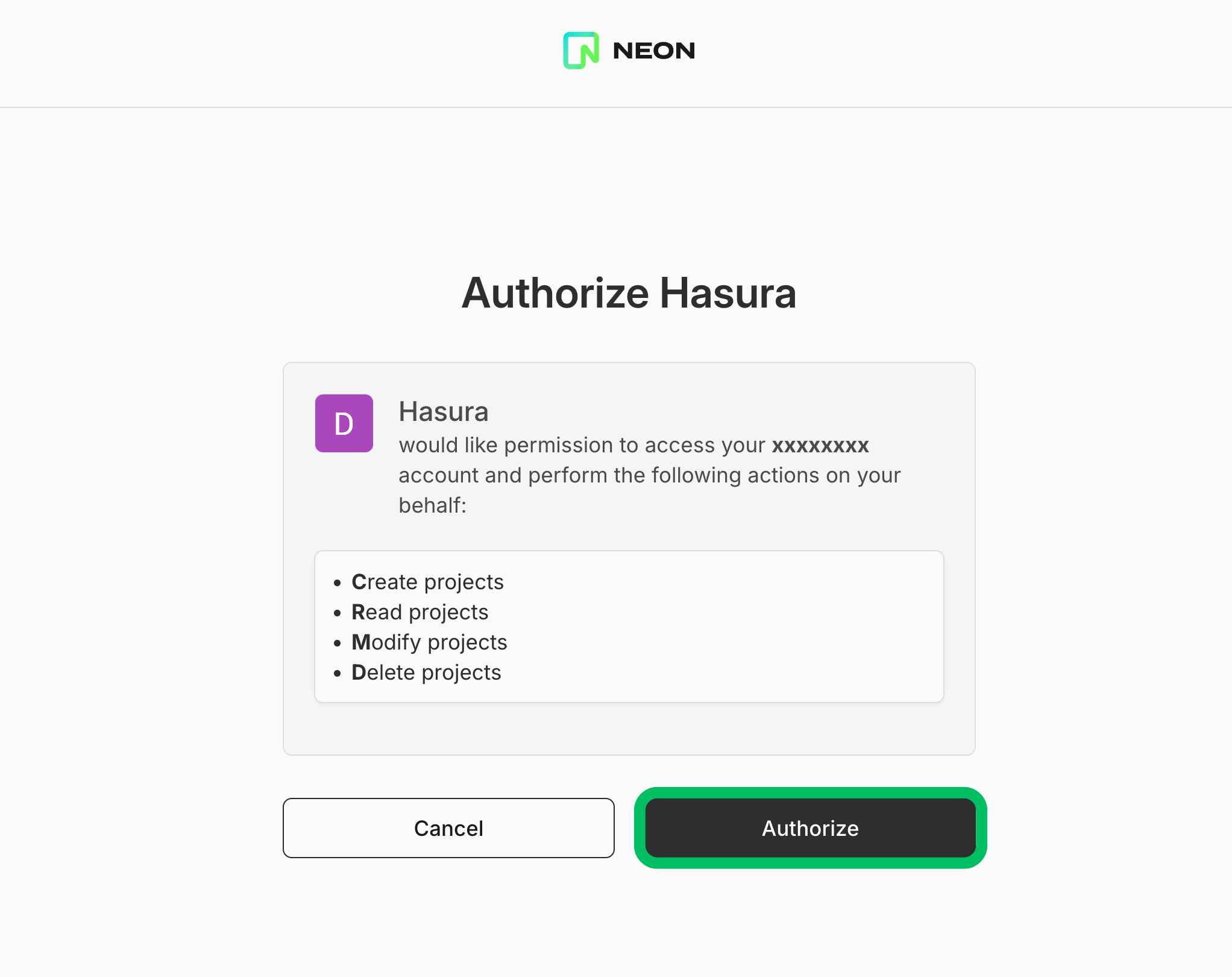 Hasura Authorize Neon